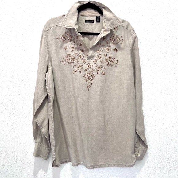 Structure Linen pull over long sleeves shirt M - Picture 4 of 7